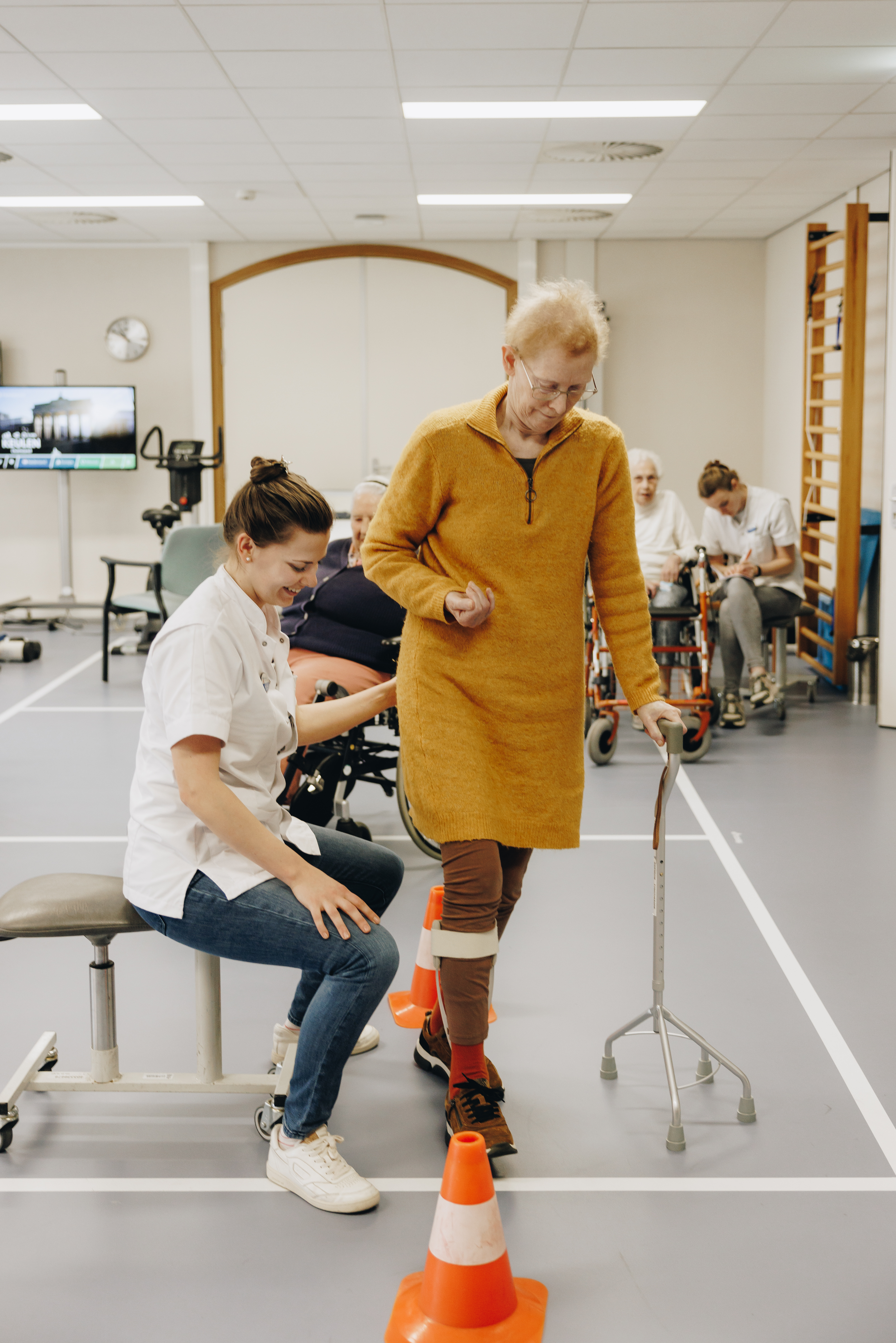 Ronssehof Revalidatie Oefenen Lopen Revalidatieruimte Behandelaar Pionnen Revalidant Verticaal