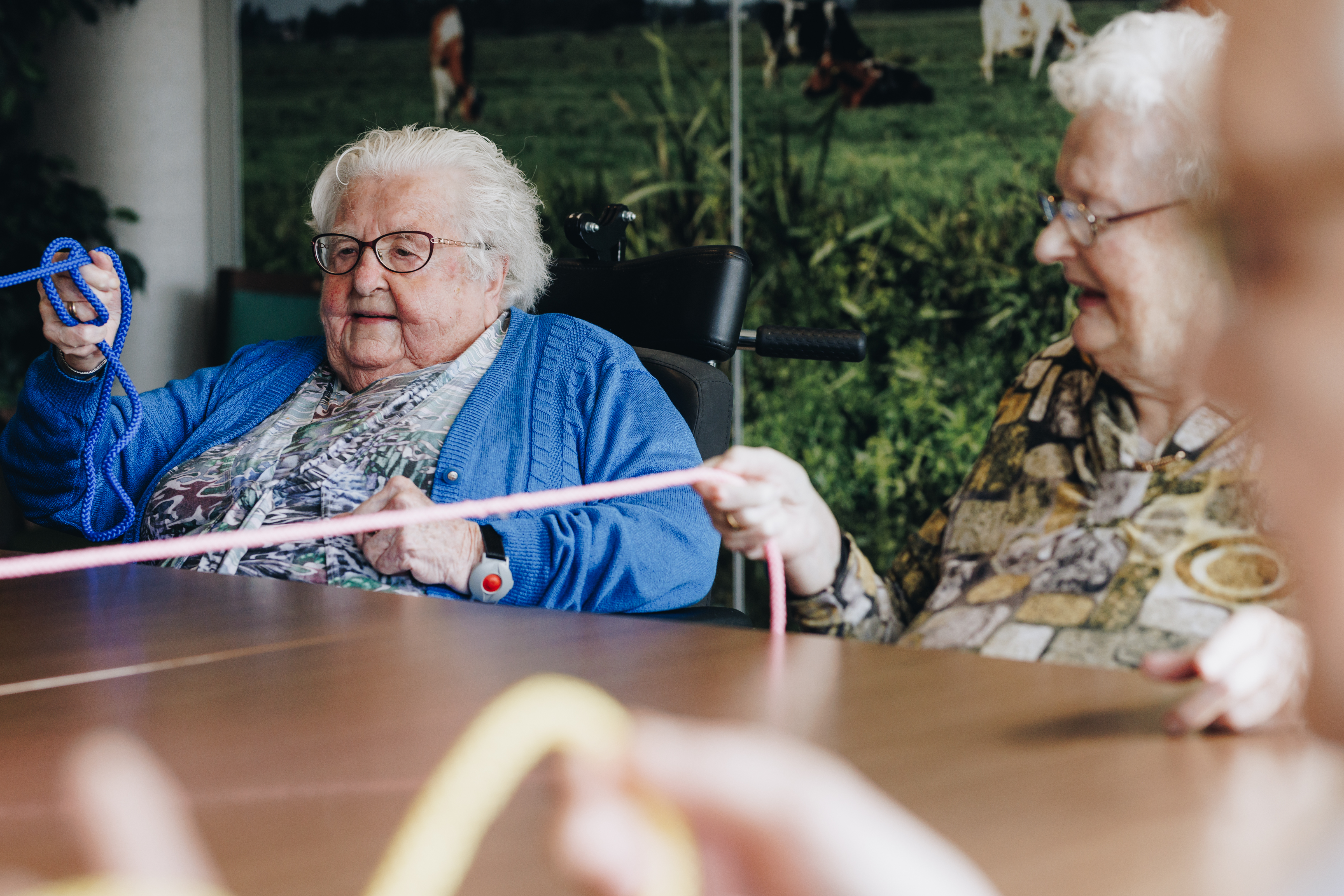 17 02 2023 Zorgpartner Slothoven Bewoners Spel Lijnen Bal Tafel Cloeseup Hand