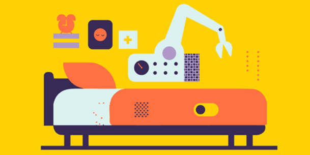 Illustratie Geel Robot Bed