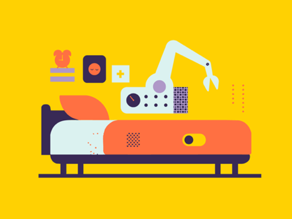 Illustratie Geel Robot Bed