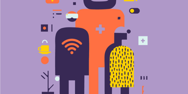 Illustratie Paars Robot Mens