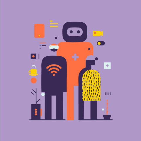 Illustratie Paars Robot Mens