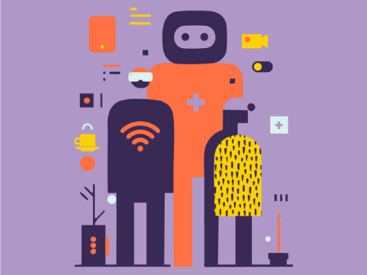 Illustratie Paars Robot Mens