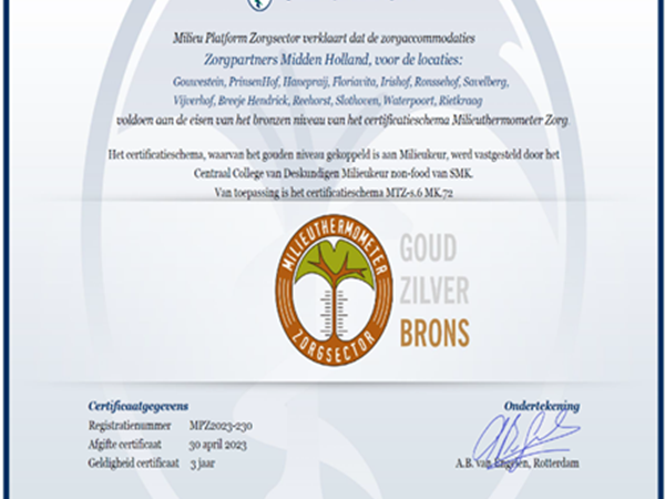 Duurzaamheid Certificaat Brons Greendeal